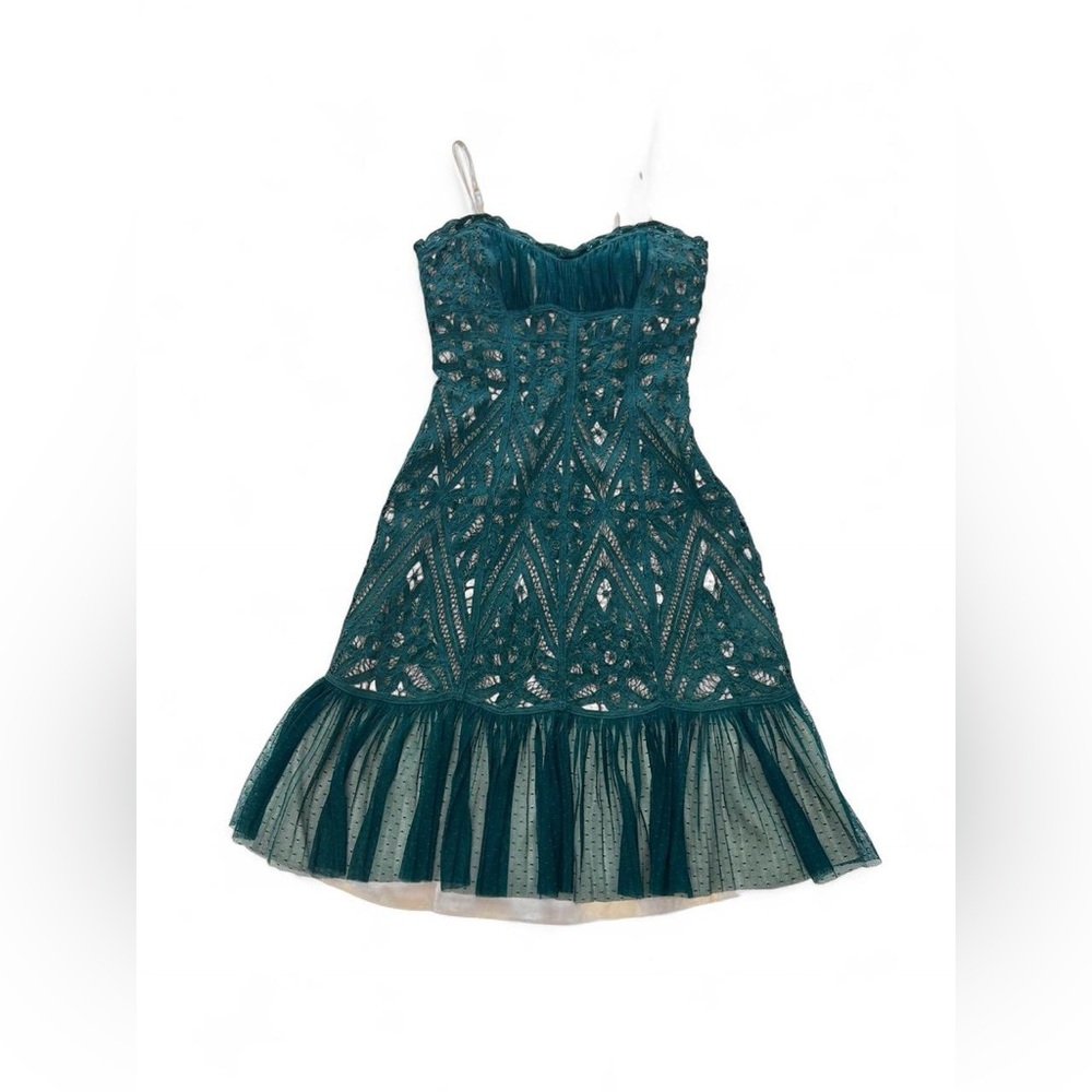Betsey Johnson Teal Lace & Cream Satin Dress